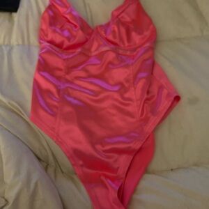 Vibrant Pink Bodysuit One Piece with Scoop Neckline